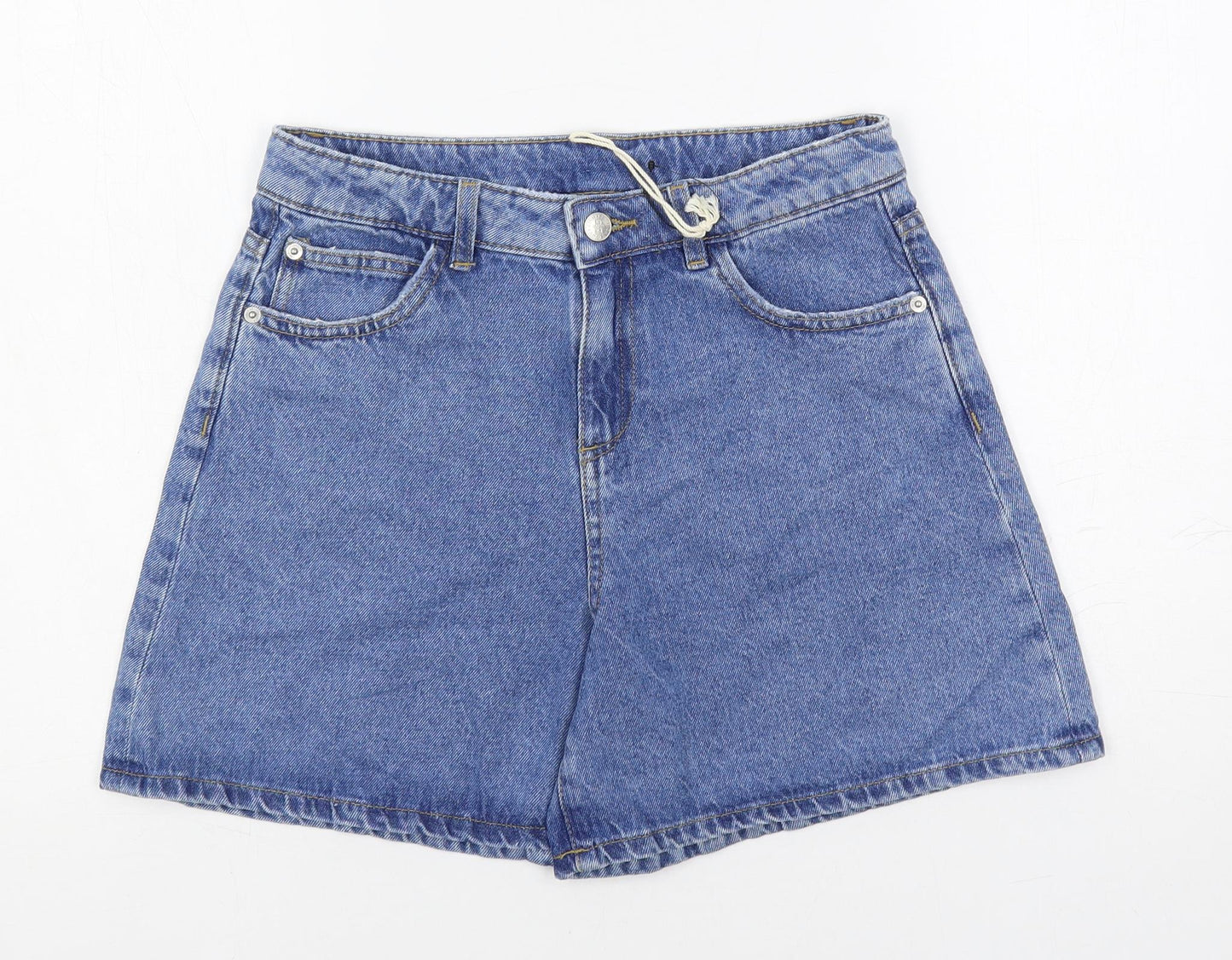 Marks and Spencer Girls Blue Cotton Mom Shorts Size 11-12 Years Regular Zip - Adjustable Waist