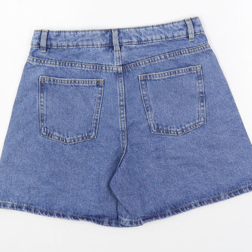Marks and Spencer Girls Blue Cotton Mom Shorts Size 11-12 Years Regular Zip - Adjustable Waist