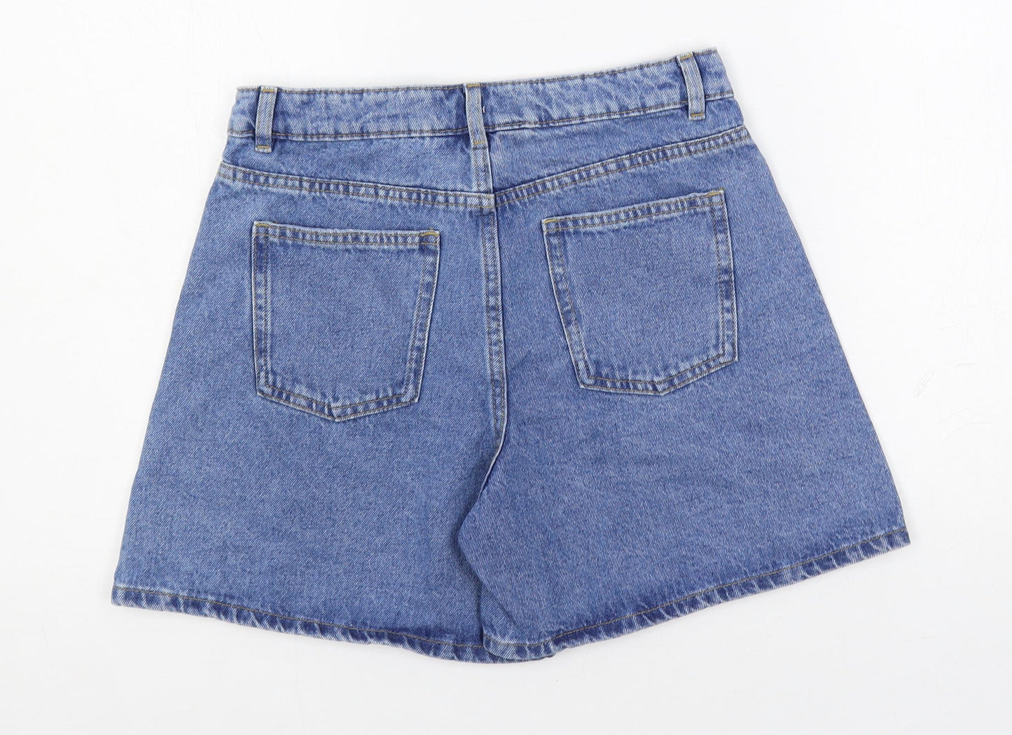 Marks and Spencer Girls Blue Cotton Mom Shorts Size 11-12 Years Regular Zip - Adjustable Waist