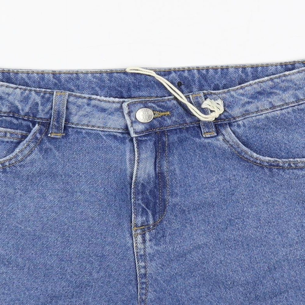 Marks and Spencer Girls Blue Cotton Mom Shorts Size 11-12 Years Regular Zip - Adjustable Waist