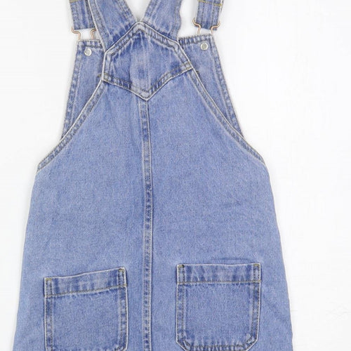 Marks and Spencer Girls Blue Cotton Pinafore/Dungaree Dress Size 6-7 Years Square Neck Button - Harry Potter