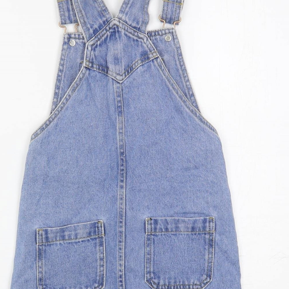Marks and Spencer Girls Blue Cotton Pinafore/Dungaree Dress Size 6-7 Years Square Neck Button - Harry Potter