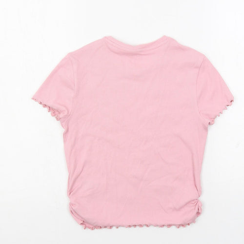 Marks and Spencer Girls Pink Cotton Pullover T-Shirt Size 10-11 Years Crew Neck Pullover - Ribbed