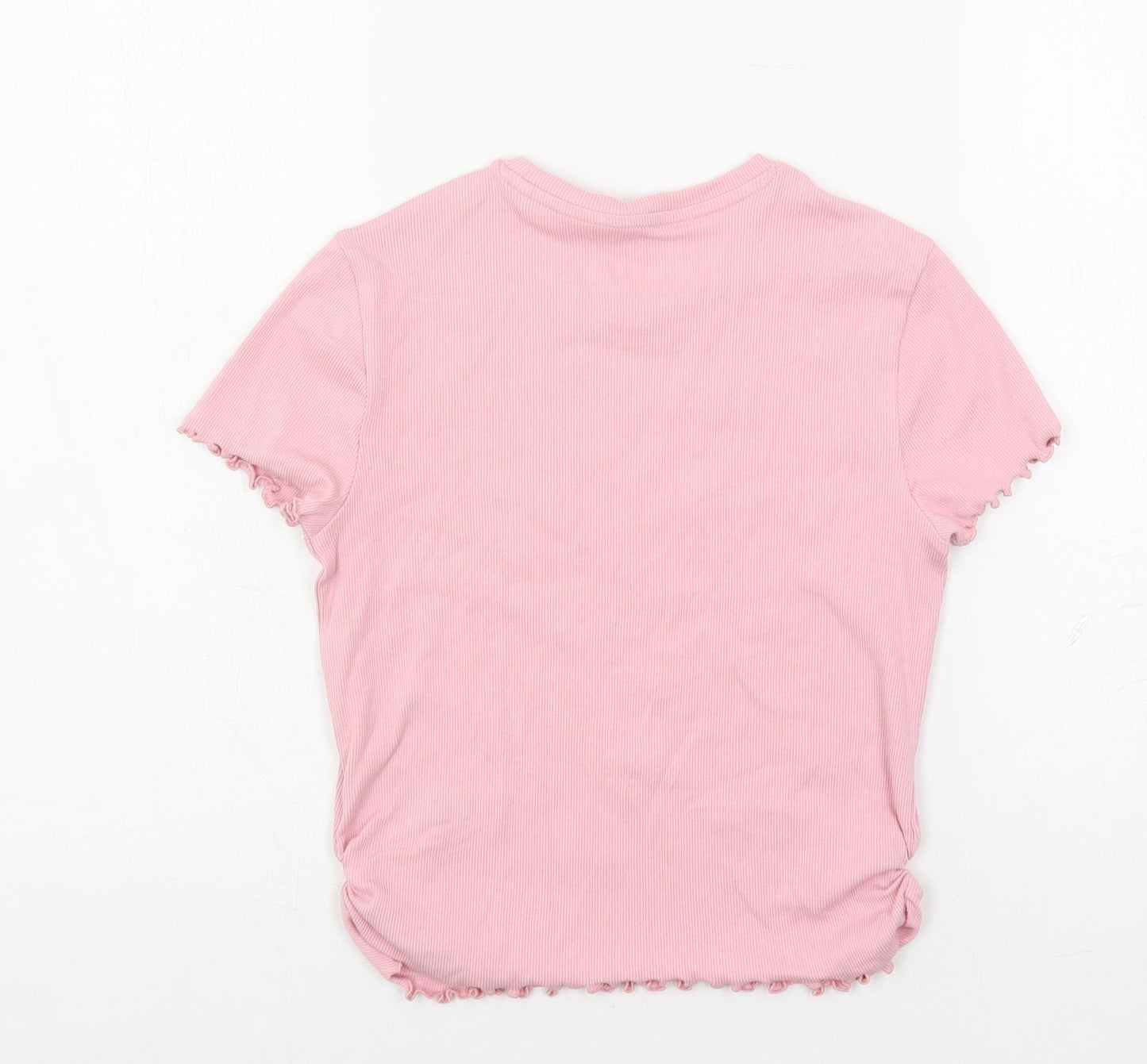 Marks and Spencer Girls Pink Cotton Pullover T-Shirt Size 10-11 Years Crew Neck Pullover - Ribbed