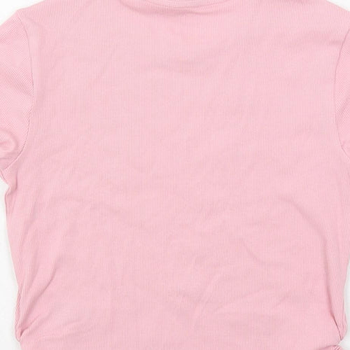 Marks and Spencer Girls Pink Cotton Pullover T-Shirt Size 10-11 Years Crew Neck Pullover - Ribbed
