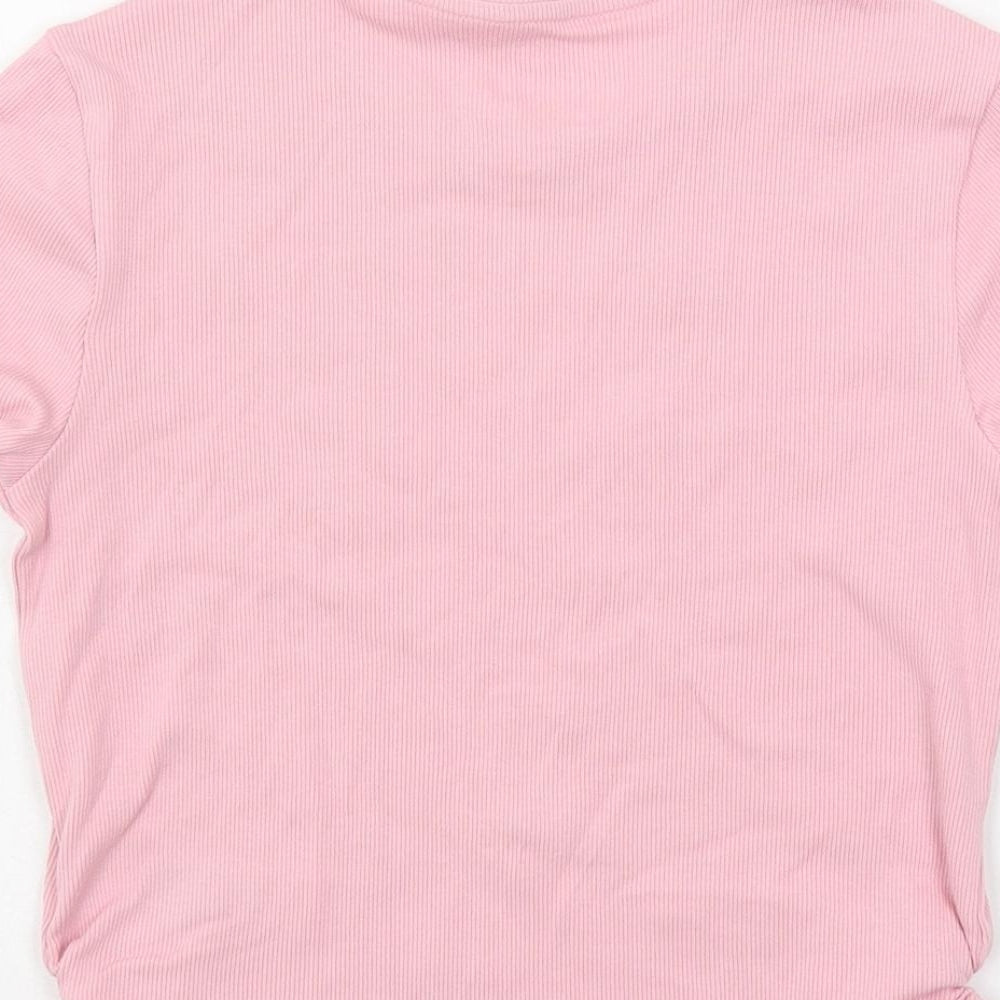Marks and Spencer Girls Pink Cotton Pullover T-Shirt Size 10-11 Years Crew Neck Pullover - Ribbed