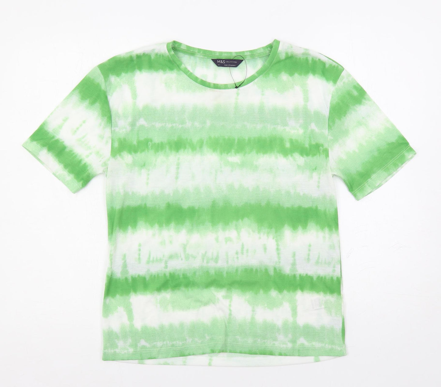 Marks and Spencer Womens Green Polyester Basic T-Shirt Size 6 Crew Neck - Tie-Dye