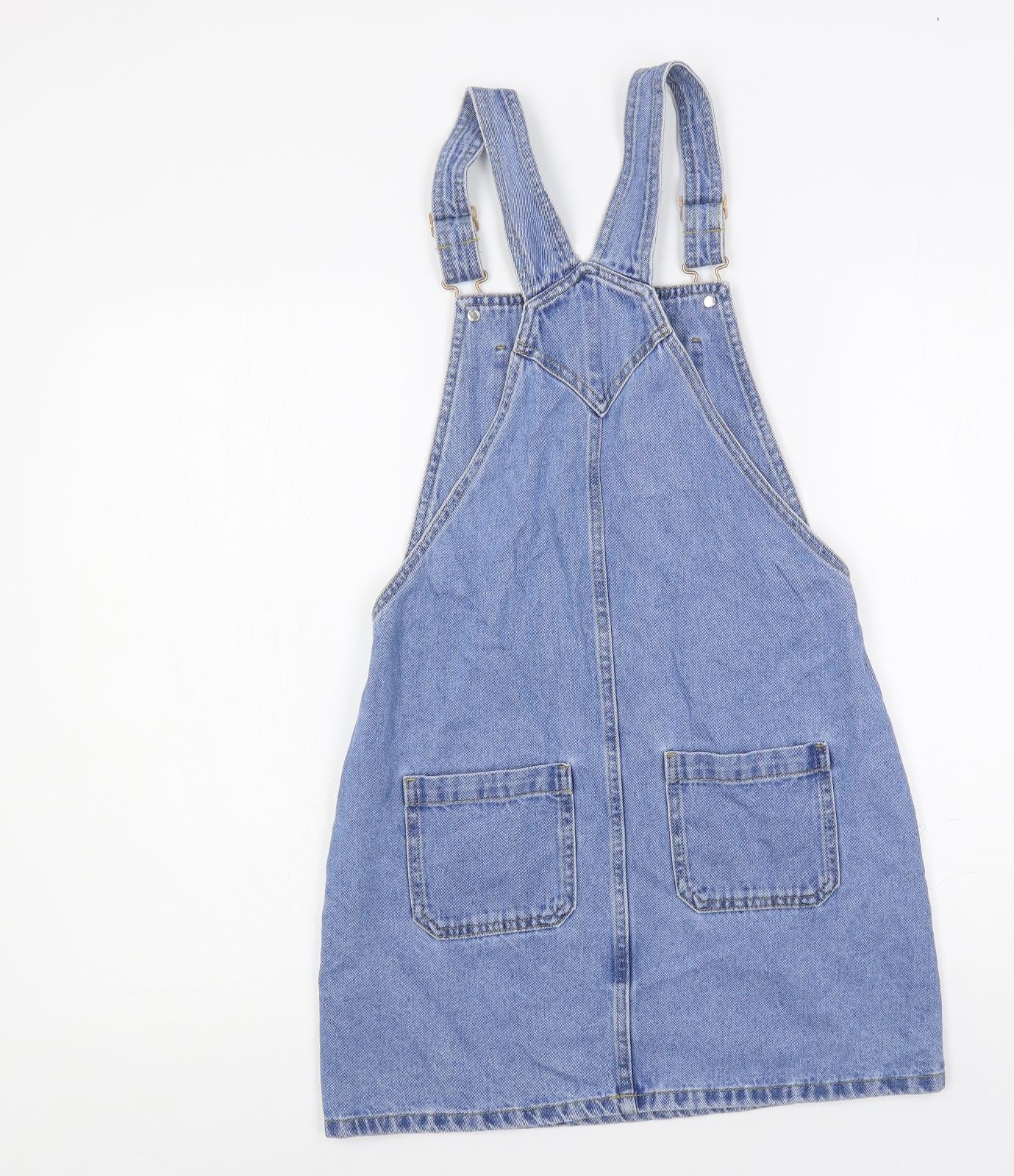 Marks and Spencer Girls Blue Cotton Pinafore/Dungaree Dress Size 12-13 Years Square Neck Button - Harry Potter