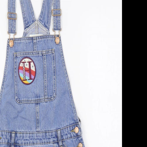 Marks and Spencer Girls Blue Cotton Pinafore/Dungaree Dress Size 12-13 Years Square Neck Button - Harry Potter