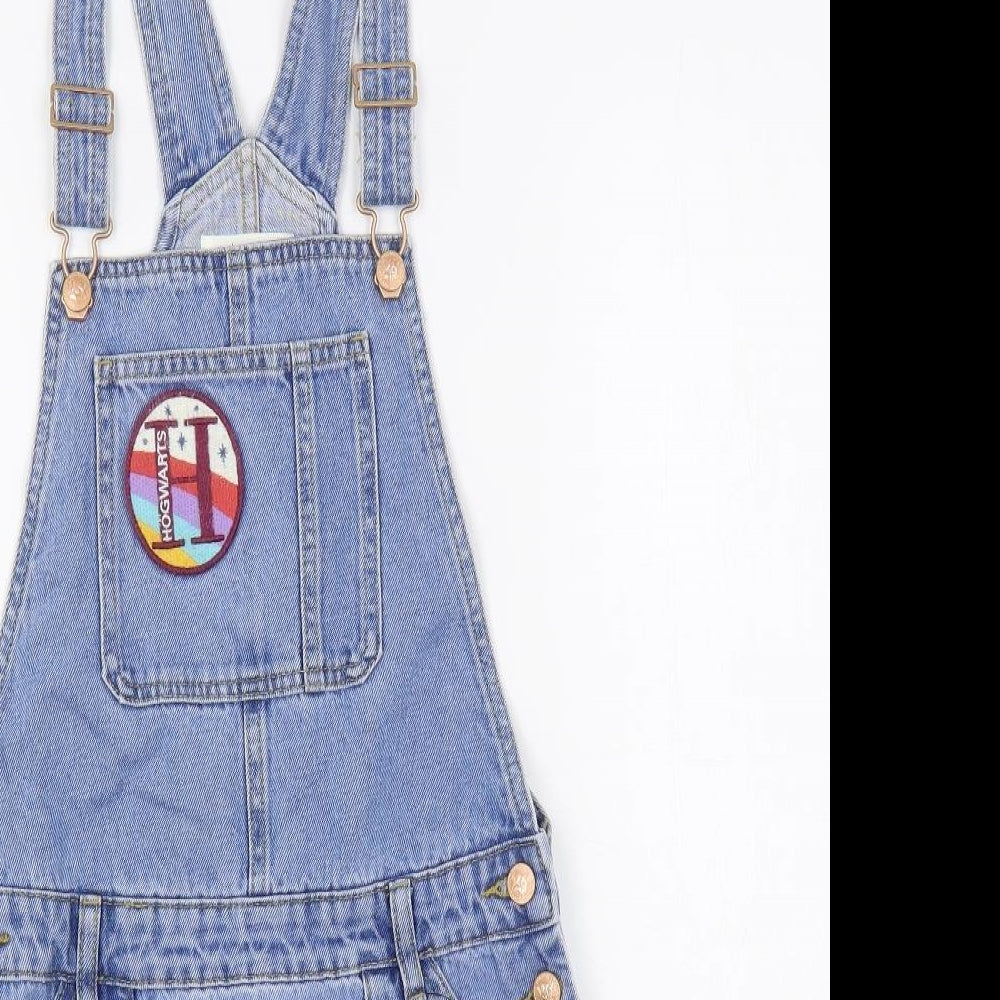 Marks and Spencer Girls Blue Cotton Pinafore/Dungaree Dress Size 12-13 Years Square Neck Button - Harry Potter