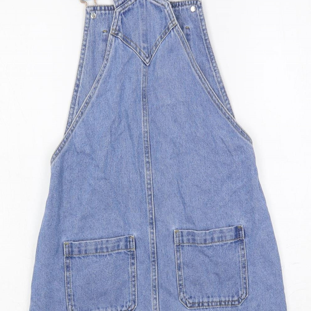 Marks and Spencer Girls Blue Cotton Pinafore/Dungaree Dress Size 12-13 Years Square Neck Button - Harry Potter