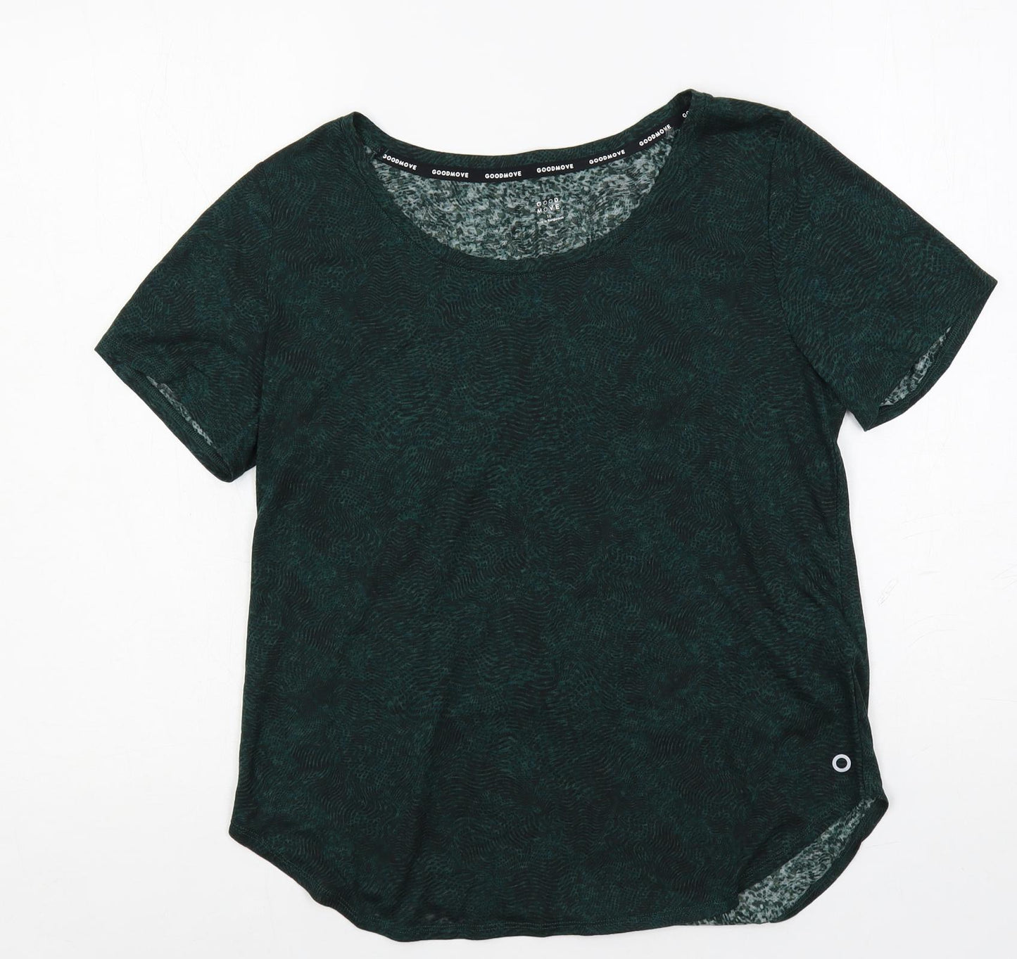 GOODMOVE Womens Green Geometric Polyester Pullover T-Shirt Size 10 Boat Neck Pullover