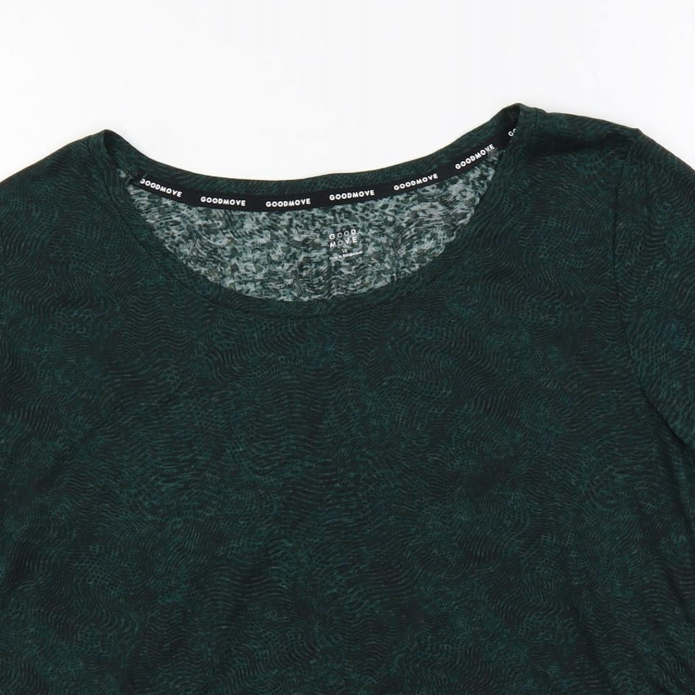 GOODMOVE Womens Green Geometric Polyester Pullover T-Shirt Size 10 Boat Neck Pullover