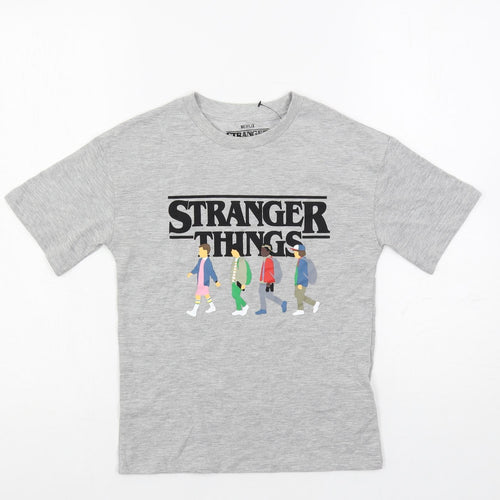 Marks and Spencer Girls Grey Cotton Pullover T-Shirt Size 7-8 Years Crew Neck Pullover - Stranger Things