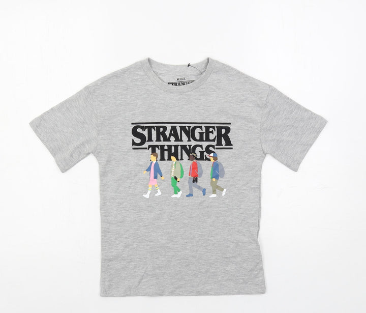 Marks and Spencer Girls Grey Cotton Pullover T-Shirt Size 7-8 Years Crew Neck Pullover - Stranger Things