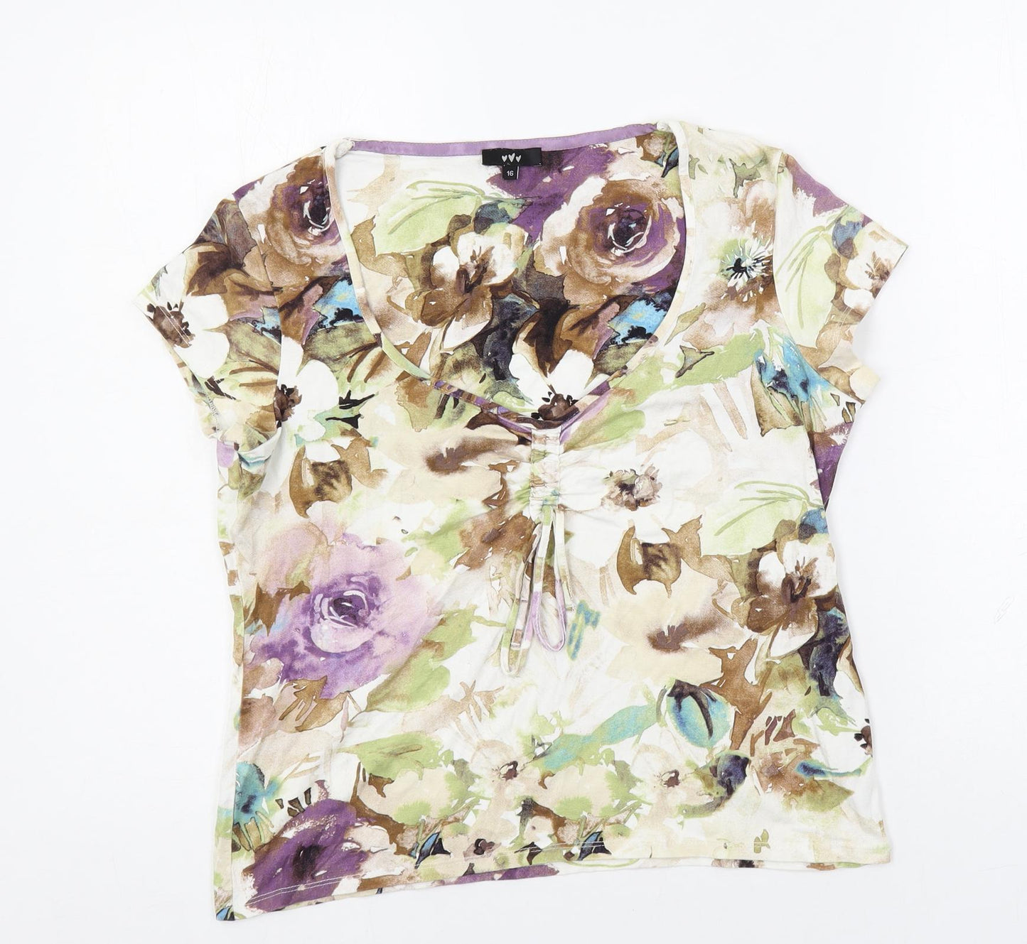 Per Una Womens Multicoloured Floral Viscose Basic T-Shirt Size 16 V-Neck
