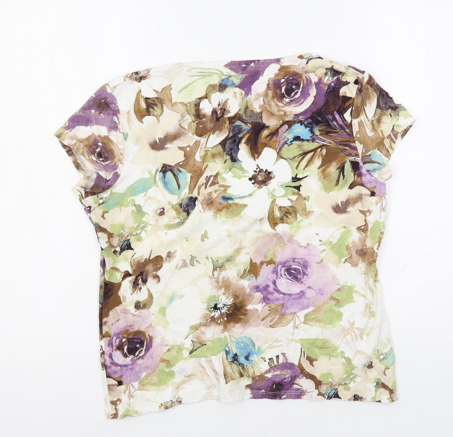 Per Una Womens Multicoloured Floral Viscose Basic T-Shirt Size 16 V-Neck