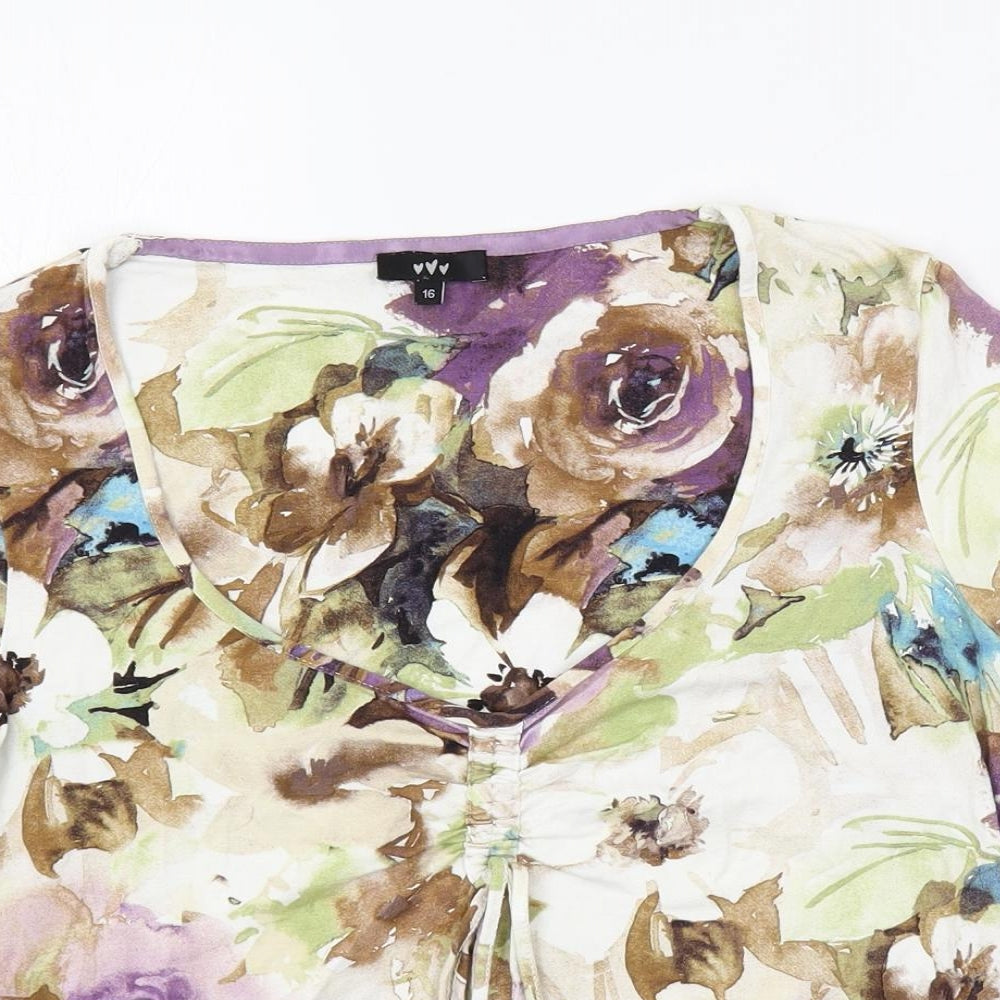 Per Una Womens Multicoloured Floral Viscose Basic T-Shirt Size 16 V-Neck