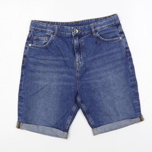 Marks and Spencer Boys Blue Cotton Chino Shorts Size 13-14 Years Regular Zip - Adjustable Waist