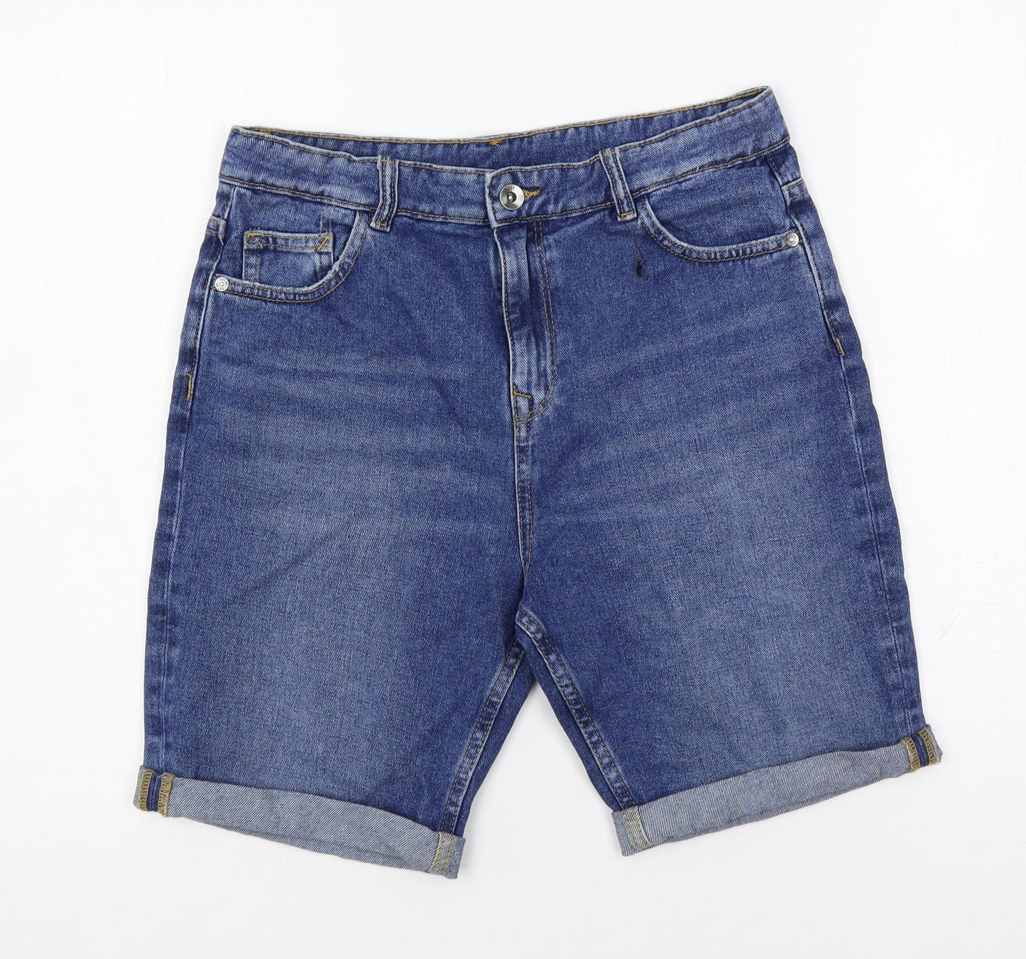 Marks and Spencer Boys Blue Cotton Chino Shorts Size 13-14 Years Regular Zip - Adjustable Waist