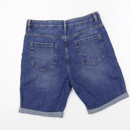 Marks and Spencer Boys Blue Cotton Chino Shorts Size 13-14 Years Regular Zip - Adjustable Waist