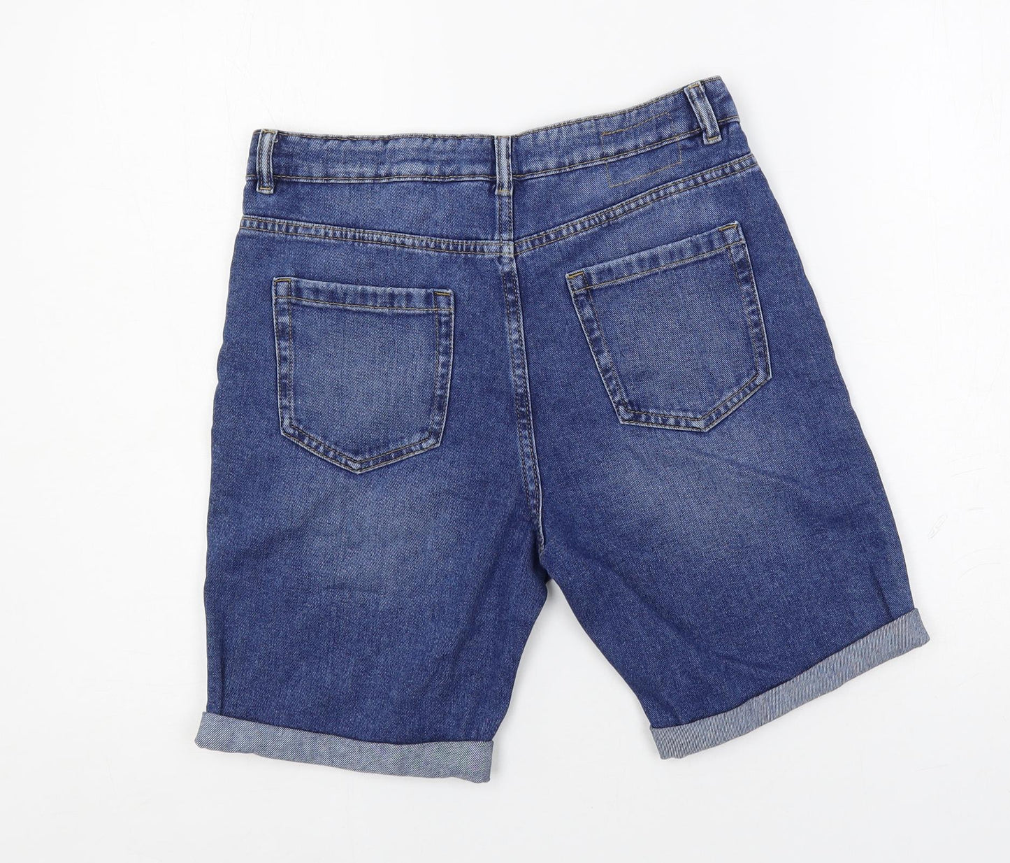 Marks and Spencer Boys Blue Cotton Chino Shorts Size 13-14 Years Regular Zip - Adjustable Waist