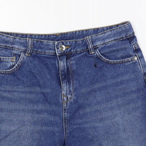 Marks and Spencer Boys Blue Cotton Chino Shorts Size 13-14 Years Regular Zip - Adjustable Waist