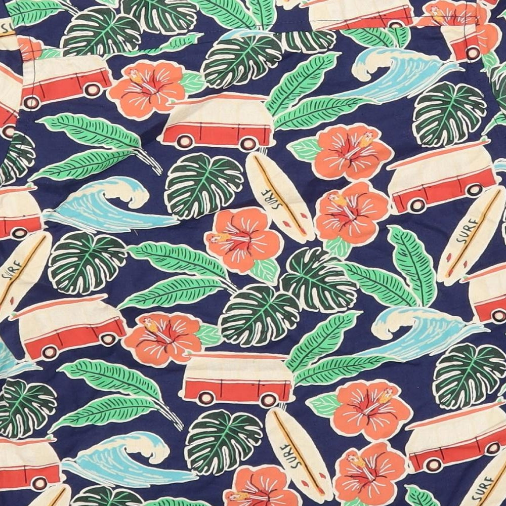 Marks and Spencer Boys Blue Geometric Cotton Basic Button-Up Size 6-7 Years Collared Button