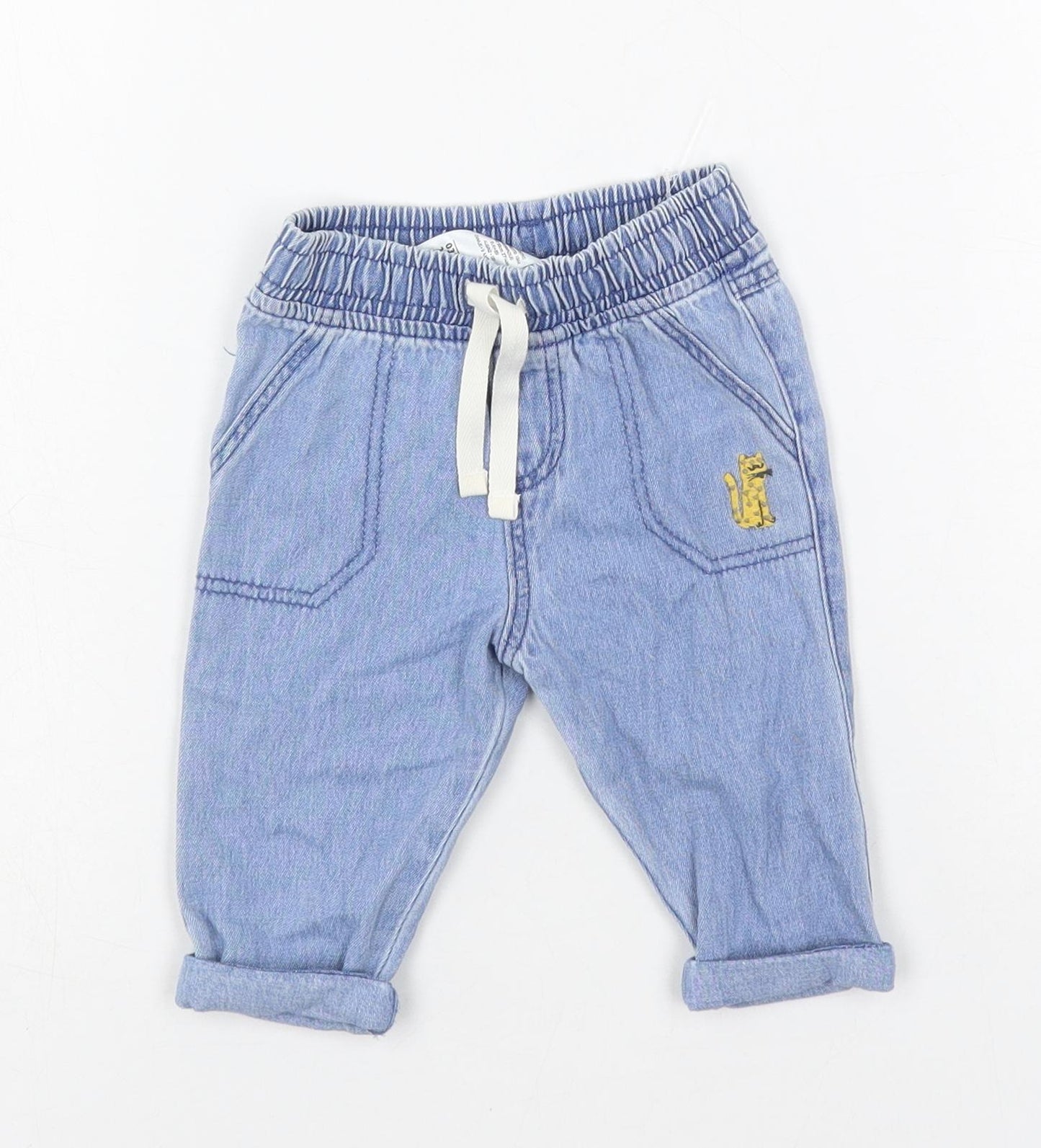 Marks and Spencer Baby Blue Cotton Jogger Jeans Size 3-6 Months Drawstring - Elastic Waist