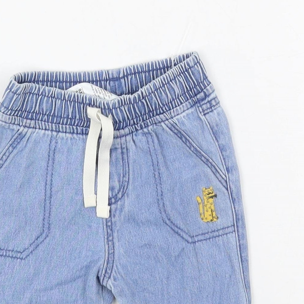 Marks and Spencer Baby Blue Cotton Jogger Jeans Size 3-6 Months Drawstring - Elastic Waist