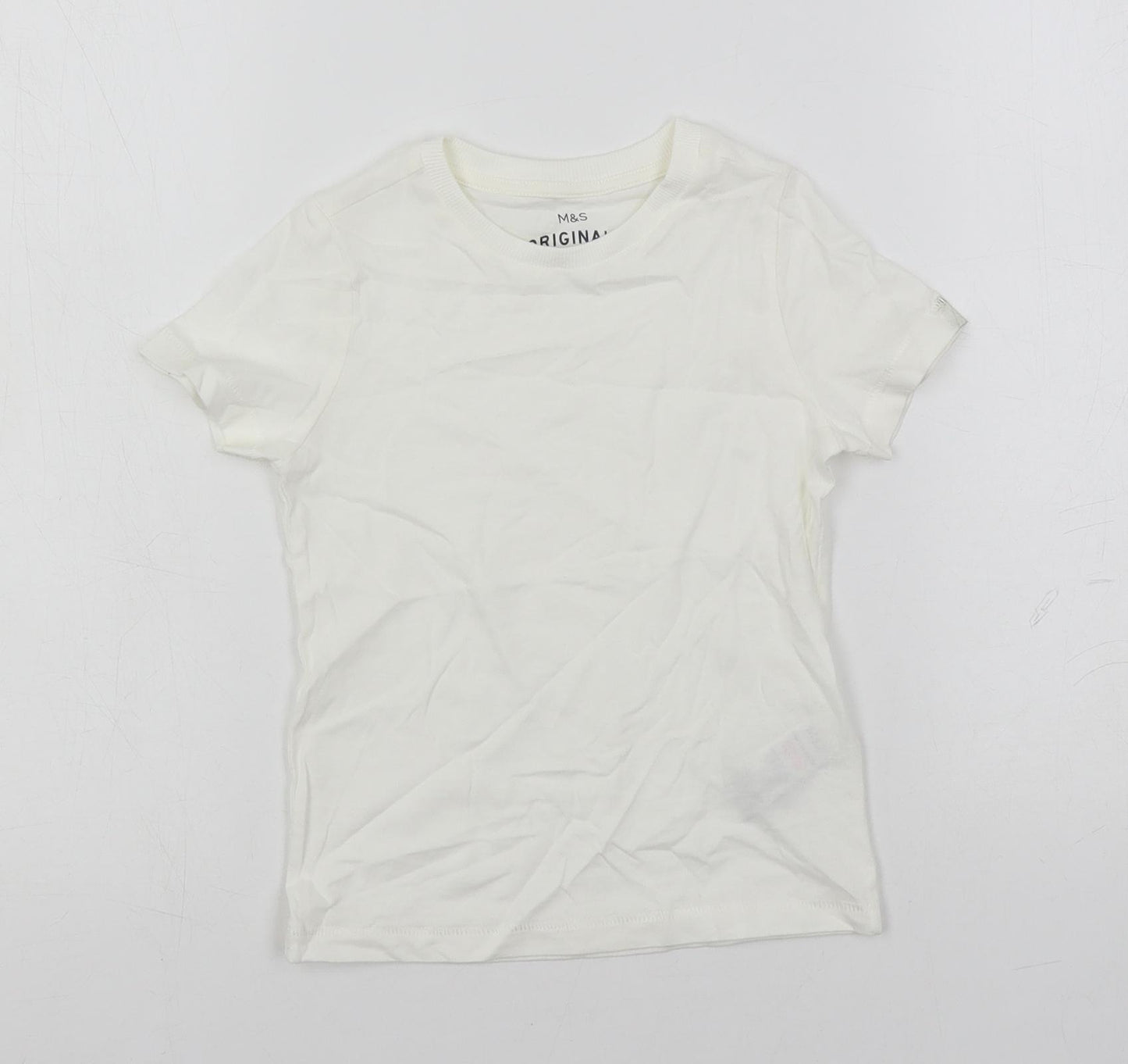 Marks and Spencer Girls White Cotton Basic T-Shirt Size 3-4 Years Crew Neck Pullover