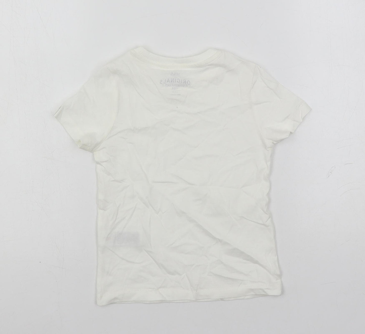 Marks and Spencer Girls White Cotton Basic T-Shirt Size 3-4 Years Crew Neck Pullover