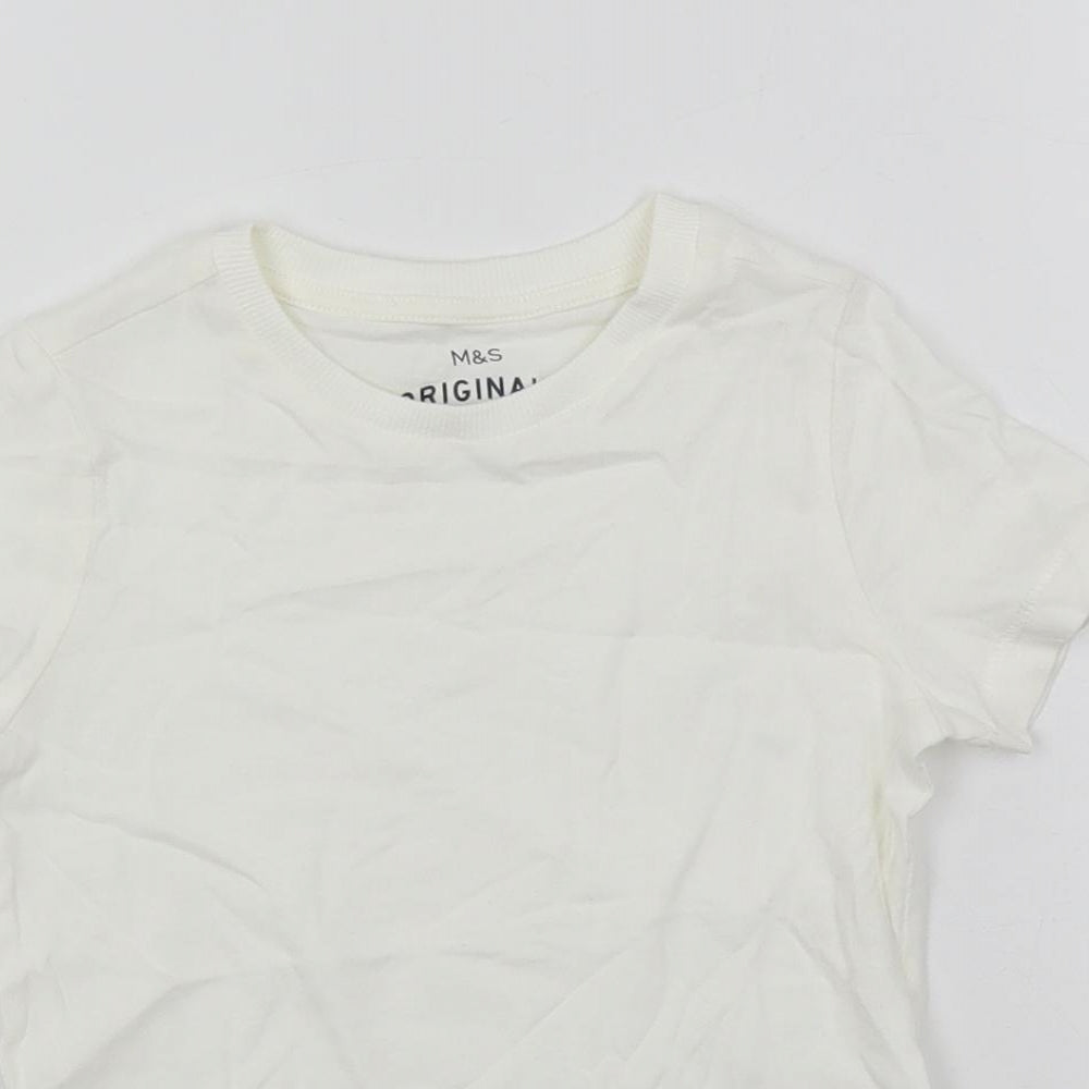 Marks and Spencer Girls White Cotton Basic T-Shirt Size 3-4 Years Crew Neck Pullover