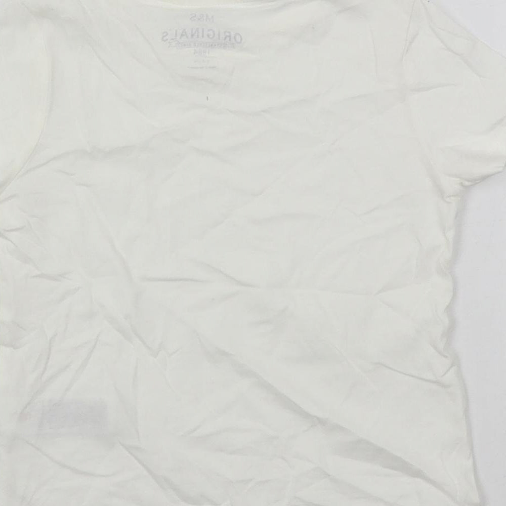 Marks and Spencer Girls White Cotton Basic T-Shirt Size 3-4 Years Crew Neck Pullover