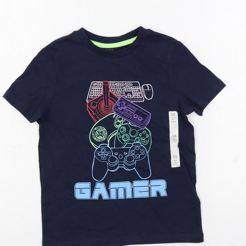 Marks and Spencer Boys Blue Cotton Pullover T-Shirt Size 5-6 Years Crew Neck Pullover - Gamer