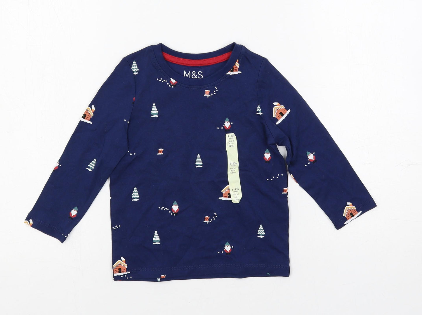 Marks and Spencer Baby Blue Geometric Cotton Pullover T-Shirt Size 12-18 Months Crew Neck Pullover - Christmas