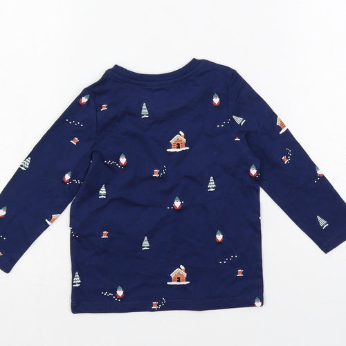 Marks and Spencer Baby Blue Geometric Cotton Pullover T-Shirt Size 12-18 Months Crew Neck Pullover - Christmas