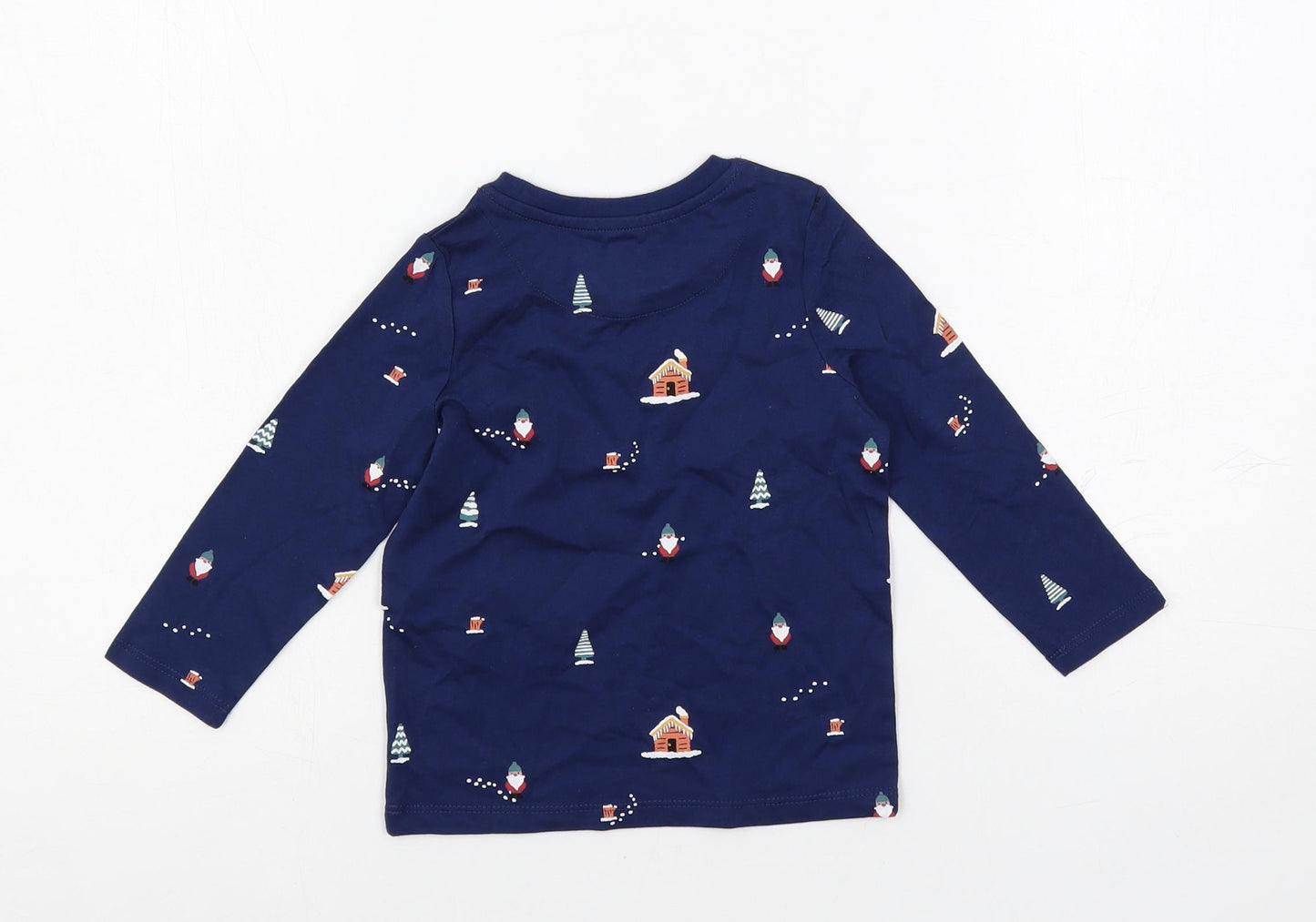 Marks and Spencer Baby Blue Geometric Cotton Pullover T-Shirt Size 12-18 Months Crew Neck Pullover - Christmas