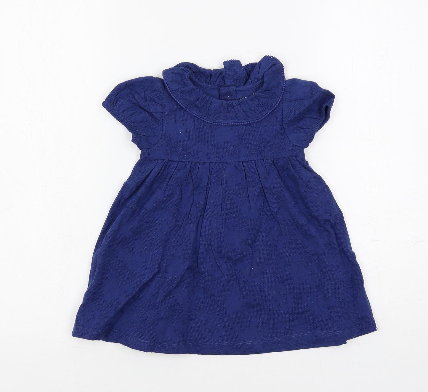 Marks and Spencer Girls Blue Cotton A-Line Size 9-12 Months Collared Button