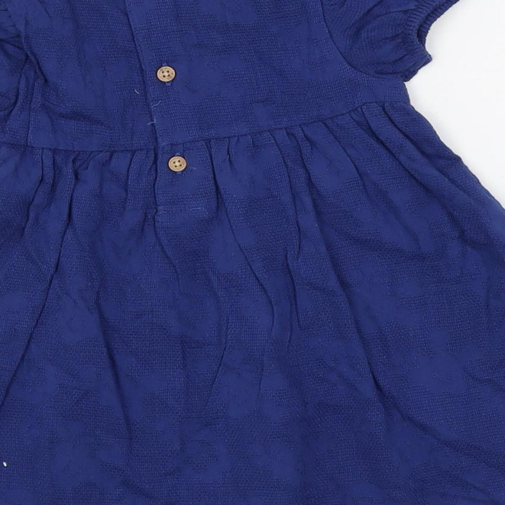 Marks and Spencer Girls Blue Cotton A-Line Size 9-12 Months Collared Button