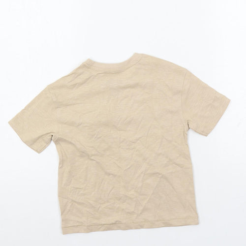 Marks and Spencer Boys Beige Cotton Pullover T-Shirt Size 3-4 Years Crew Neck Pullover - Pocket