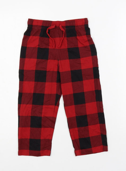 Marks and Spencer Girls Red Plaid Cotton Top Pyjama Pants Size 3-4 Years Drawstring