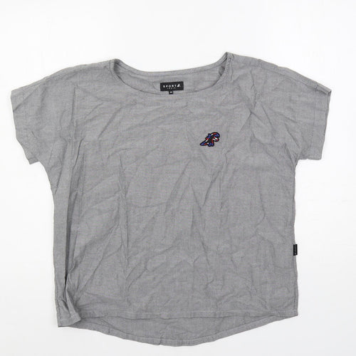 Sport b. Womens Grey Cotton Basic T-Shirt Size 14 Boat Neck