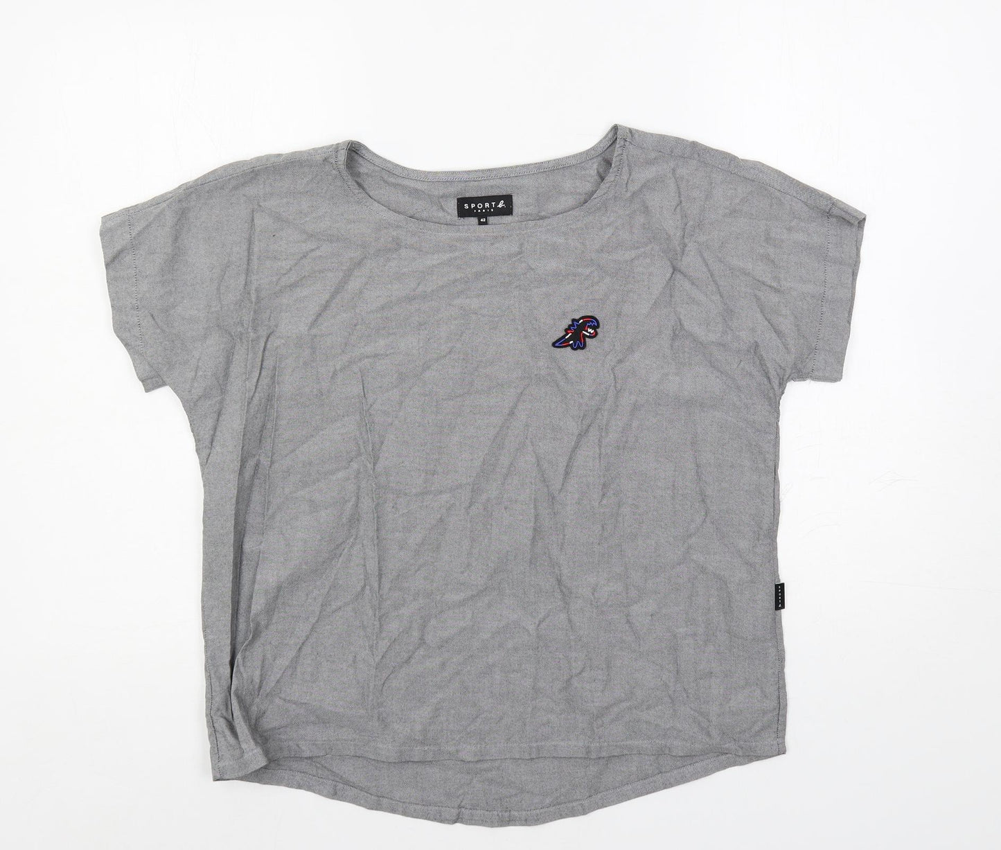 Sport b. Womens Grey Cotton Basic T-Shirt Size 14 Boat Neck