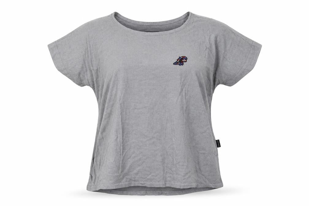 Front view of Sport b. women’s grey cotton basic t-shirt, size UK 14, boat neck