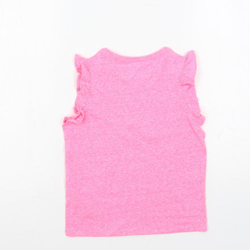 Marks and Spencer Girls Pink Polyester Basic T-Shirt Size 6-7 Years Crew Neck Pullover - Ruffle