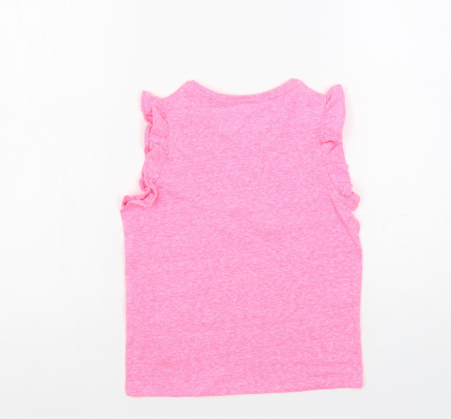Marks and Spencer Girls Pink Polyester Basic T-Shirt Size 6-7 Years Crew Neck Pullover - Ruffle