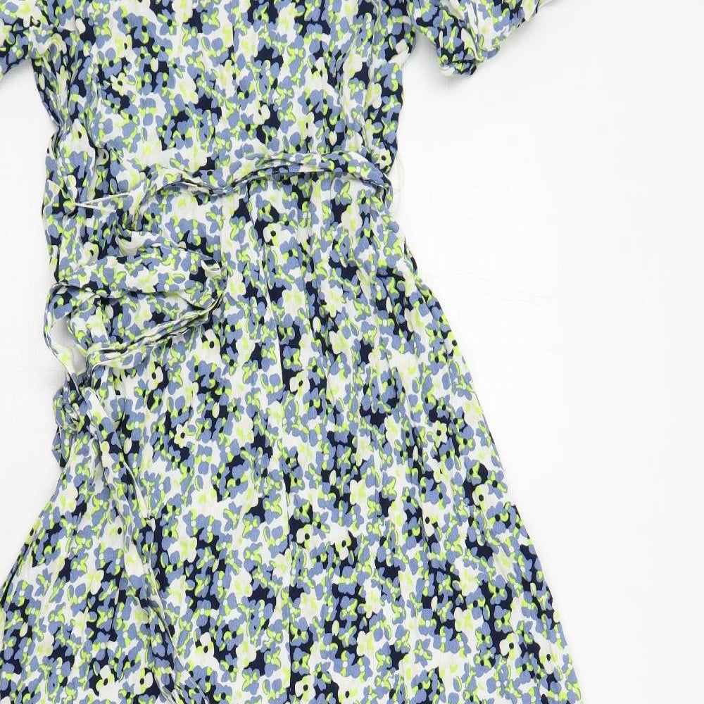 Marks and Spencer Womens Multicoloured Geometric Viscose A-Line Size 14 V-Neck Zip - Belted