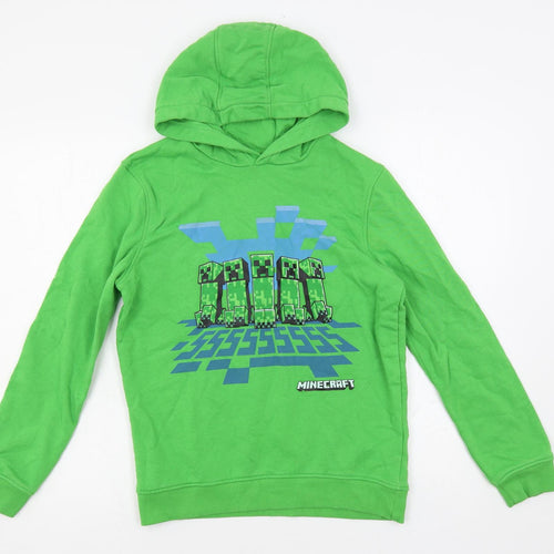 Marks and Spencer Girls Green Cotton Pullover Hoodie Size 12-13 Years Pullover - Minecraft