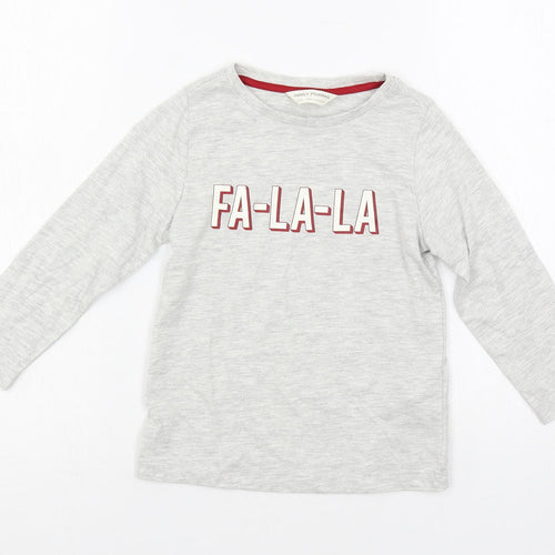 Marks and Spencer Girls Grey Solid Cotton Top Pyjama Top Size 3-4 Years Pullover